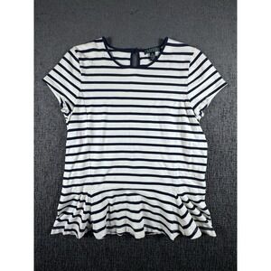 Lauren Ralph Lauren Top Womens XL White Striped Cotton Peplum Hem Short Sleeve